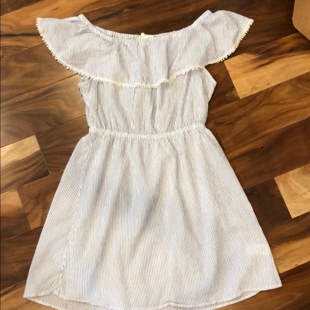 Blue striped off-the-shoulder dress